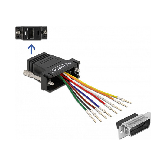 Adapter DELOCK D-Sub 15-pinski (M) na RJ45 (Ž) komplet za montažu, crni
