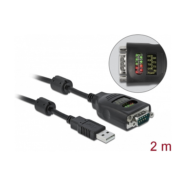 Adapter DELOCK USB-A na Serijski RS-232 DB9 (FTDI, 9 LED Tester)-1