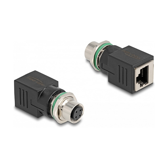 M12 na RJ45 adapter DELOCK 60060 (M12 D-kod 4-pin ženski na RJ45 ženski, Cat.5e, IP67)