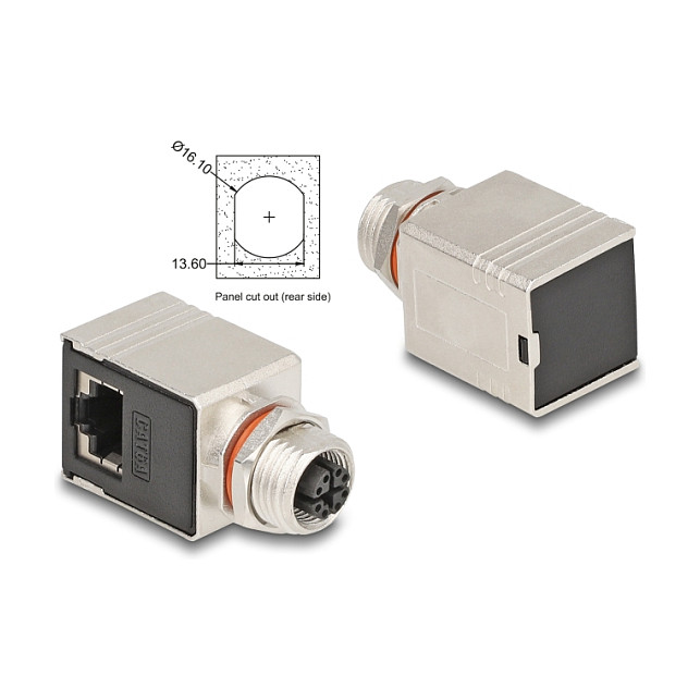 Adapter DELOCK M12 X-kodirani 8-pinski na RJ45 (Cat.6A, STP, 90° kutni, IP67)-1