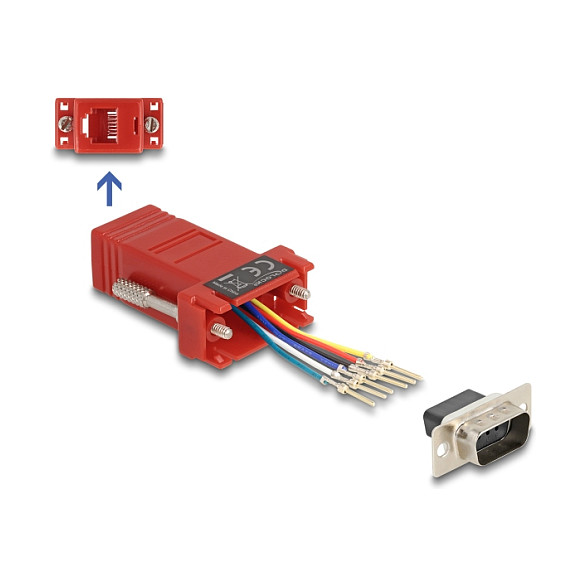 Adapter DELOCK 67074 D-Sub 9-pinski muški na RJ12 ženski, montažni kit, crveni-0