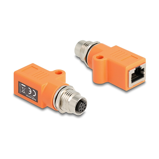 M12 na RJ45 Adapter DELOCK 60618 (A-kodirani 8-pinski ženski, Cat.5e, IP67, za ugradnju)