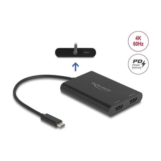 Adapter DELOCK USB-C na 2x HDMI 4K 60Hz (DisplayLink, USB PD 100W)-1