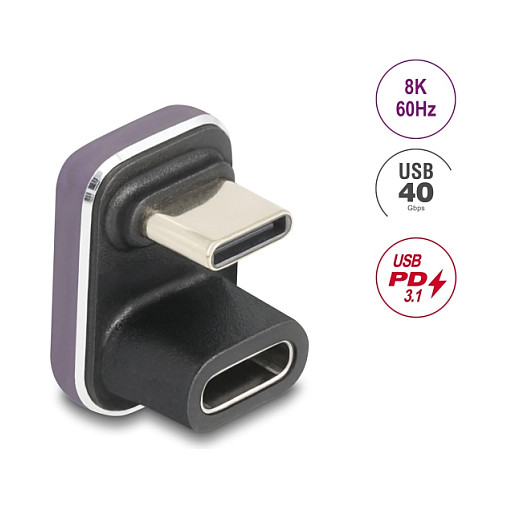 USB-C adapter DELOCK 60737 U-oblik 180° (40 Gbps, PD 3.1 240W, 8K 60Hz)