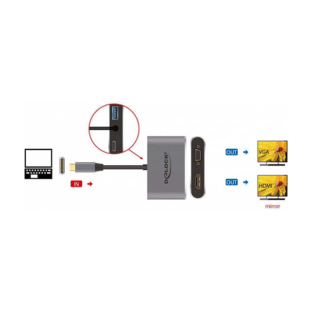 USB-C adapter DELOCK 64074 (HDMI 4K 60Hz, VGA, USB 3.2, PD 100W)-3