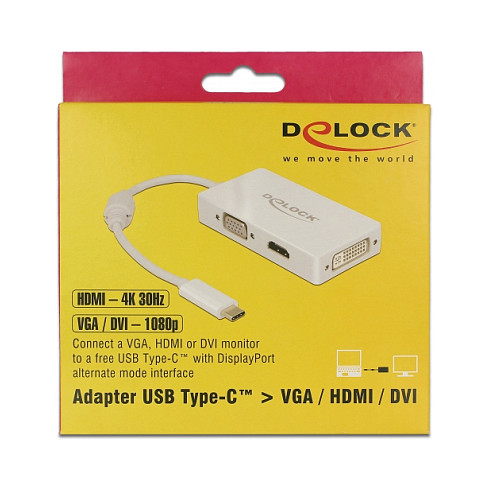 Adapter DELOCK USB-C na VGA / HDMI / DVI (4K 30Hz, bijeli)-2