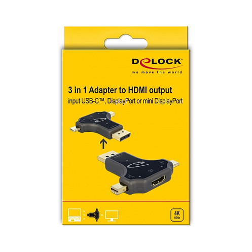 Adapter DELOCK 3-u-1 (USB-C / DP / mini DP na HDMI) 64060, 4K 60Hz-1