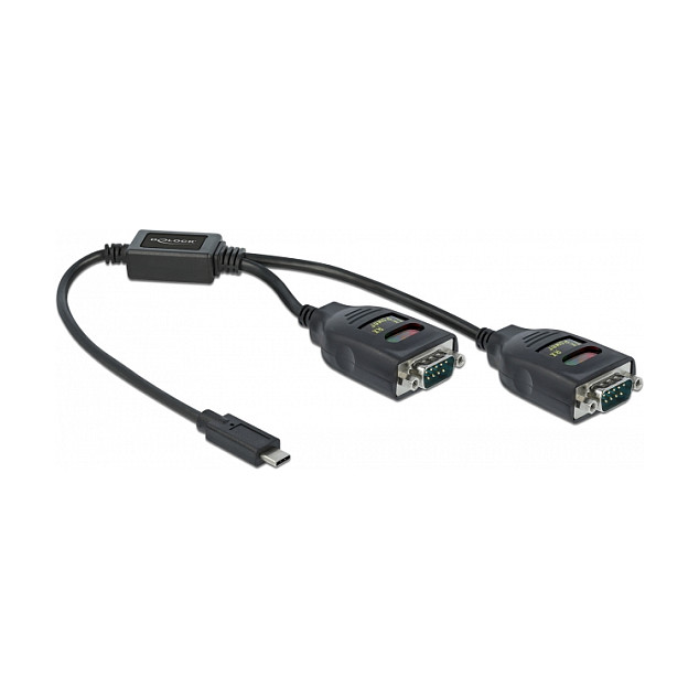 Adapter DELOCK USB-C na 2x Serijski RS-232 DB9 (15 kV ESD zaštita, FTDI)
