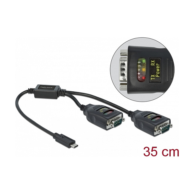 Adapter DELOCK USB-C na 2x Serijski RS-232 DB9 (15 kV ESD zaštita, FTDI)-1