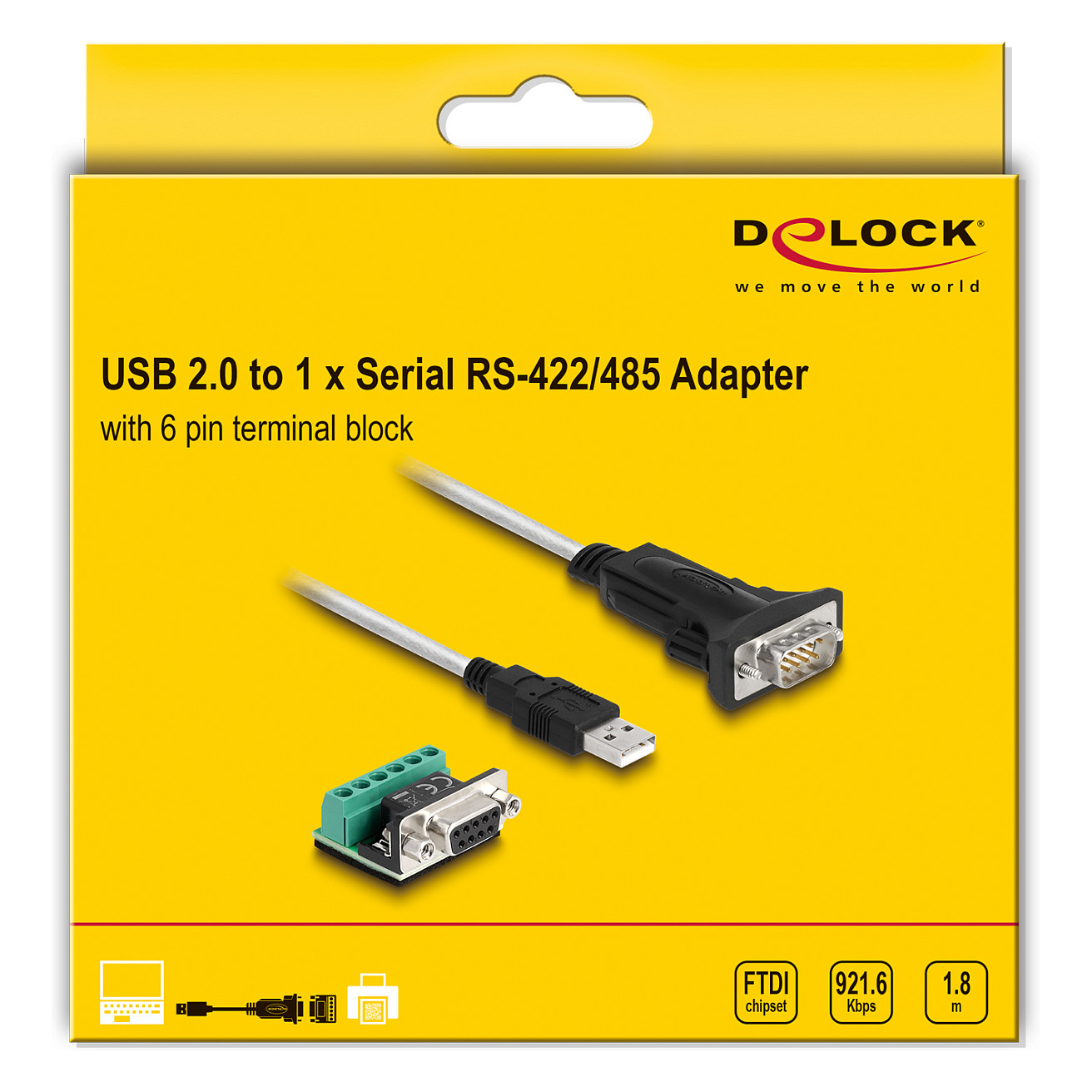Adapter DELOCK USB 2.0-A na serijski RS-422/485 (FTDI, 6-pinski terminalni blok, 1.8m)-3
