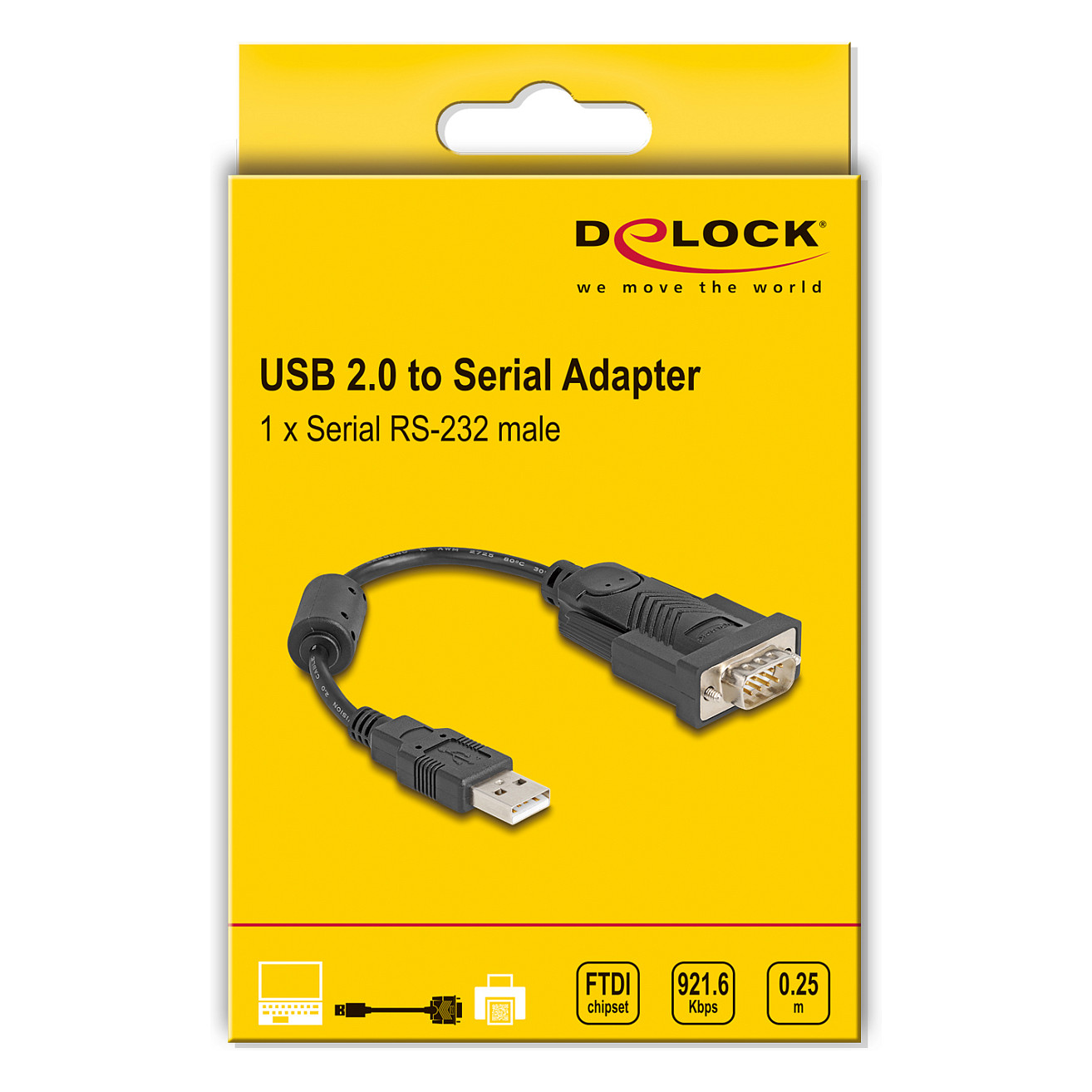 Adapter DELOCK USB 2.0 na Serijski RS-232 (DB9 M), 0.25m, feritna jezgra-1