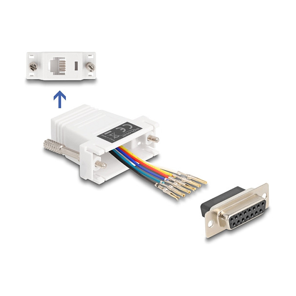 Adapter za montažu DELOCK 67088 (D-Sub 15-pinski ženski na RJ12 ženski) bijeli