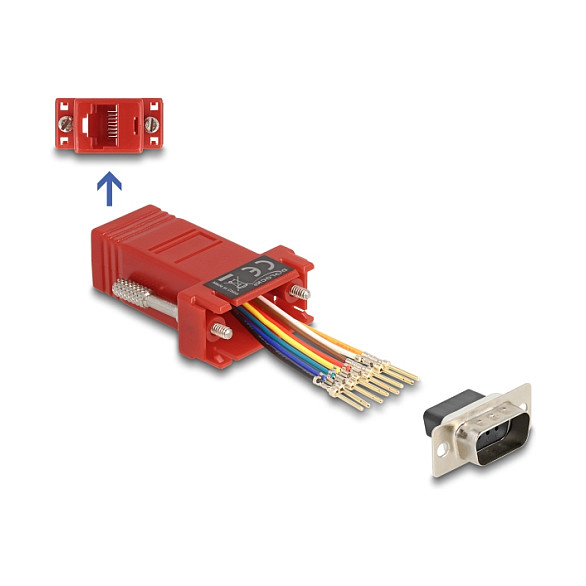 Adapter DELOCK D-Sub 9-pinski (M) na RJ45 (Ž) set za montažu, crveni