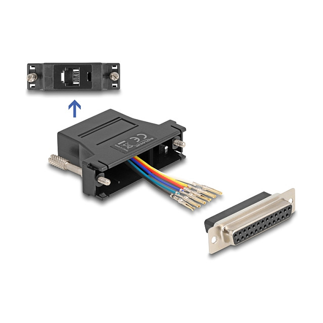 Adapter DELOCK 67097 (D-Sub 25-pinski ženski na RJ12 ženski, montažni set) crni