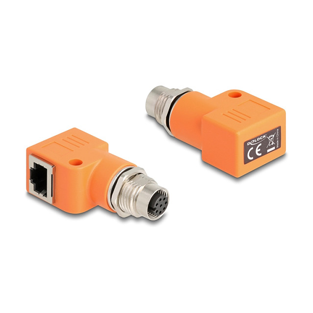 M12 na RJ45 adapter DELOCK 60668 (A-kodirani, 8-pinski, Cat.5e, 90° kutni, IP67)