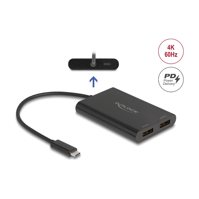 USB-C adapter DELOCK 64308 (2x DisplayPort 4K 60Hz, DisplayLink, 100W PD)-1