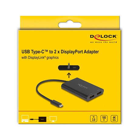 USB-C adapter DELOCK 64308 (2x DisplayPort 4K 60Hz, DisplayLink, 100W PD)-2