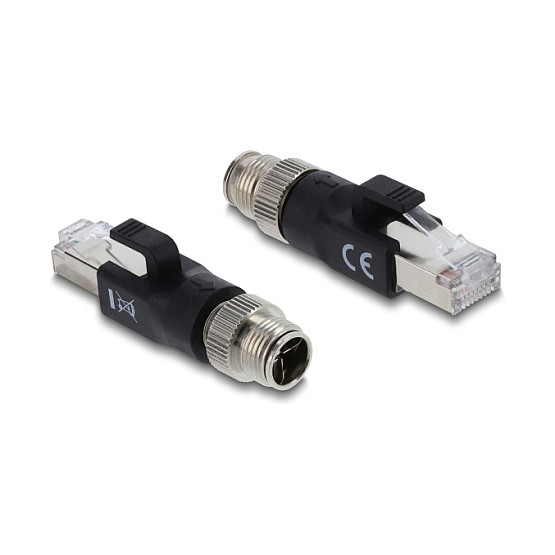Mrežni adapter DELOCK M12 X-kodirani 8-pinski muški na RJ45 muški (Cat.6A, S/FTP, IP67, 0.25m)-0