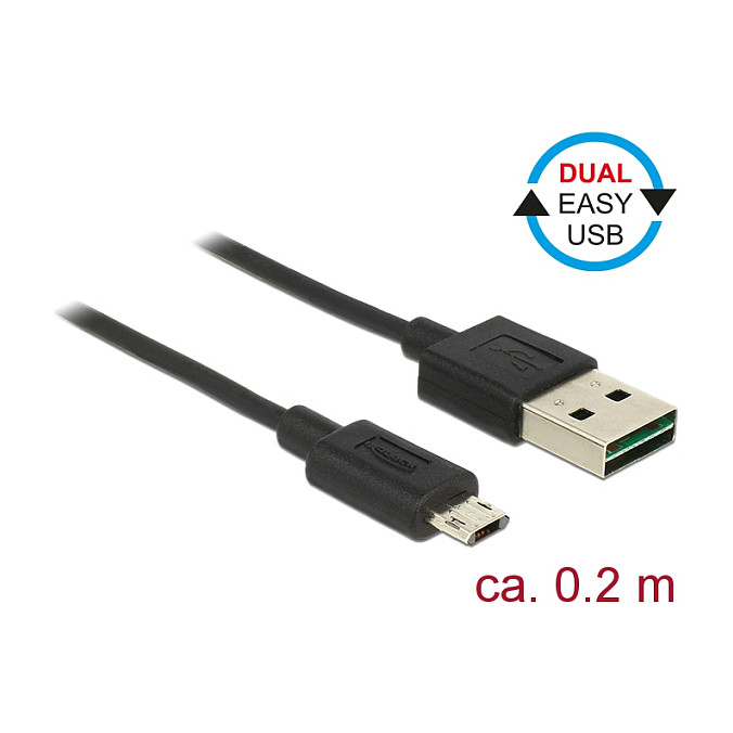USB kabel DELOCK Easy-USB 2.0 A na Micro-B (obostrani konektori) 0.2m-0
