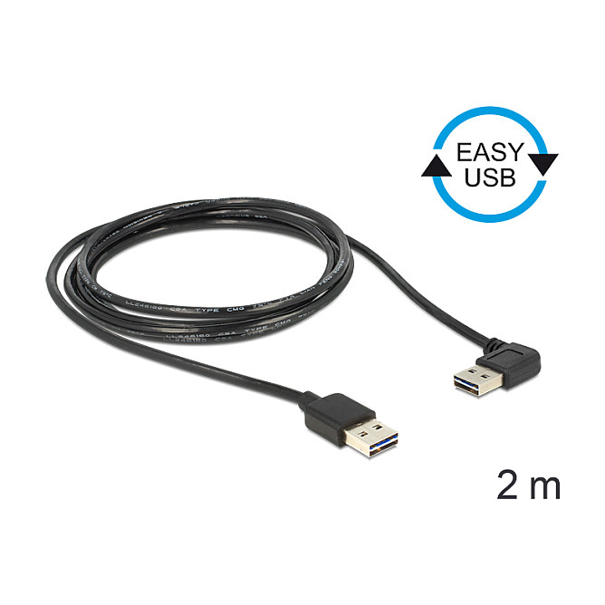 USB Kabel DELOCK EASY-USB 2.0 A-muški na A-muški kutni lijevo/desno 2m (83578)-1