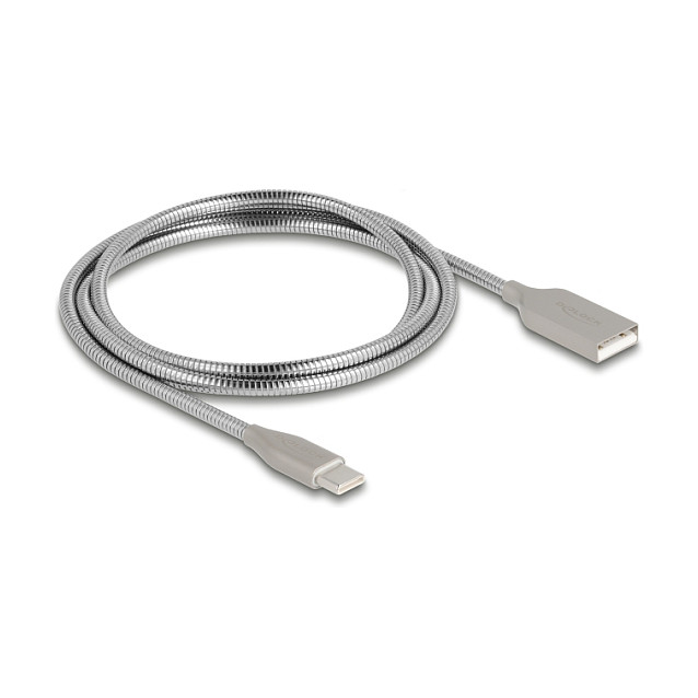 USB-C kabel DELOCK 85688 (USB-A na USB-C, 1m, PD 60W, metalno ojačanje, srebrni)
