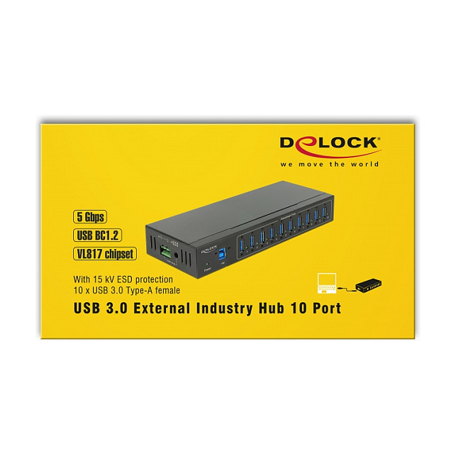 USB Hub DELOCK 64097 Industrijski (10x USB 3.0, 20 kV ESD zaštita, metalno kućište)-5