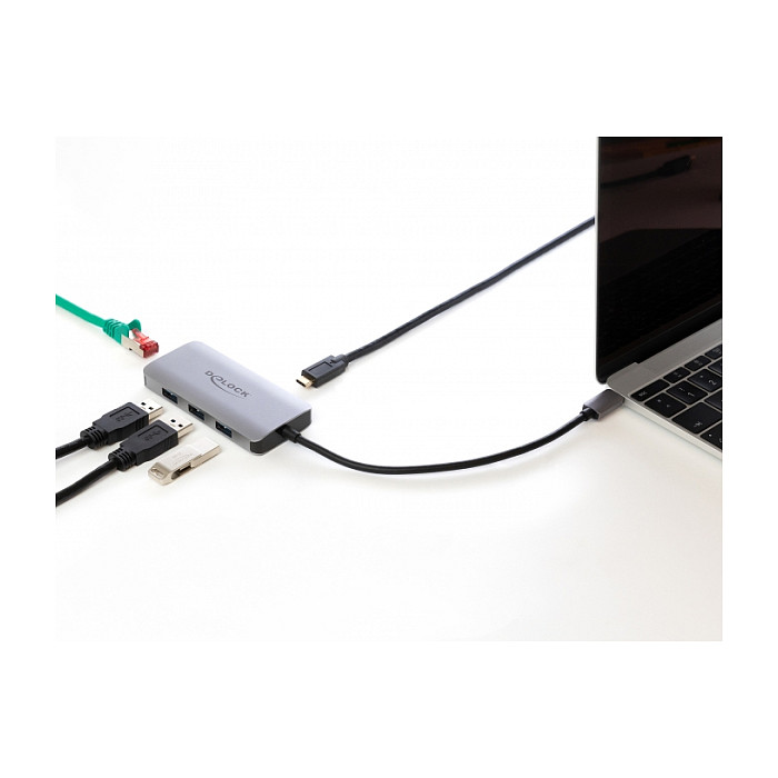USB-C Hub DELOCK 64059 (4-portni, 3x USB-A 3.2, Gigabit LAN, 100W PD)-2