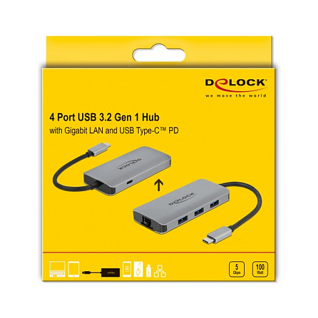 USB-C Hub DELOCK 64059 (4-portni, 3x USB-A 3.2, Gigabit LAN, 100W PD)-3