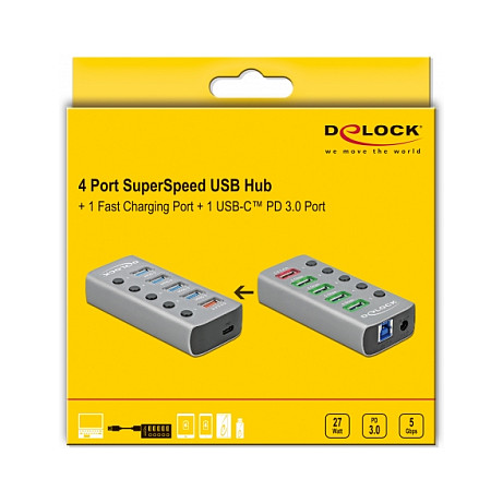 USB Hub DELOCK 64119 (4x USB-A 3.2, 1x USB-A brzo punjenje, 1x USB-C PD 3.0)-4