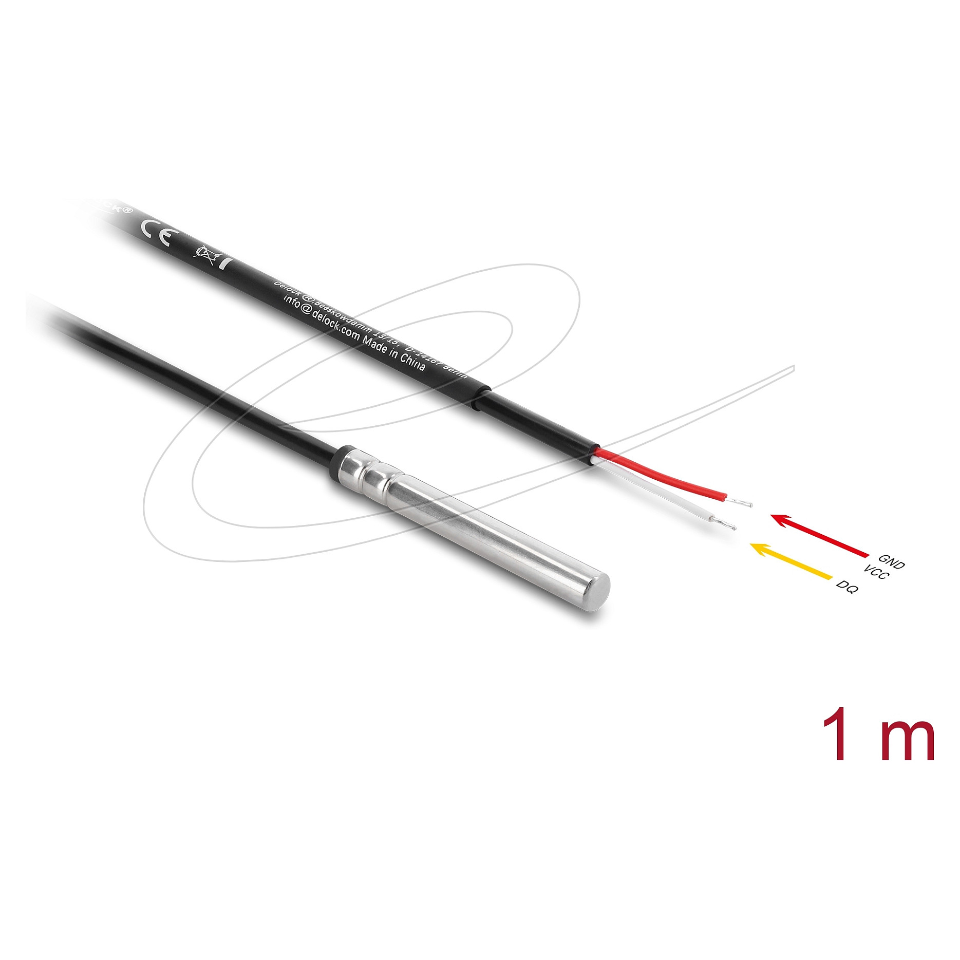 Senzor temperature DELOCK DS18B20 kabel 1 m (vodootporna sonda, -55 do 125 °C)-1