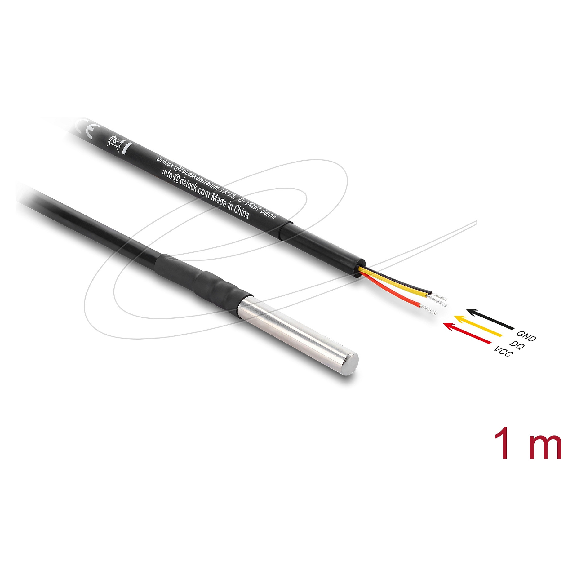Senzor temperature DELOCK DS18B20 (1 m kabel, 3-žični, vodootporna sonda IP68)-1
