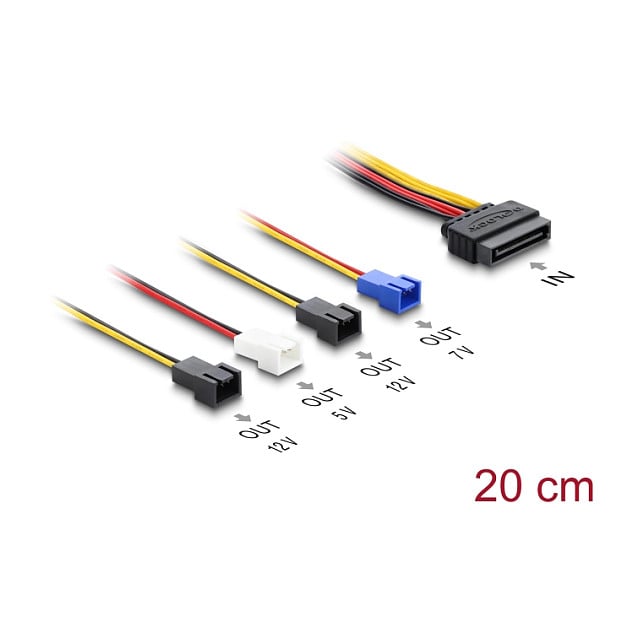 Kabel DELOCK SATA 15-pinski na 4x 2-pinski za ventilator (12V / 7V / 5V, 20 cm)