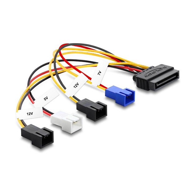 Kabel DELOCK SATA 15-pinski na 4x 2-pinski za ventilator (12V / 7V / 5V, 20 cm)-1