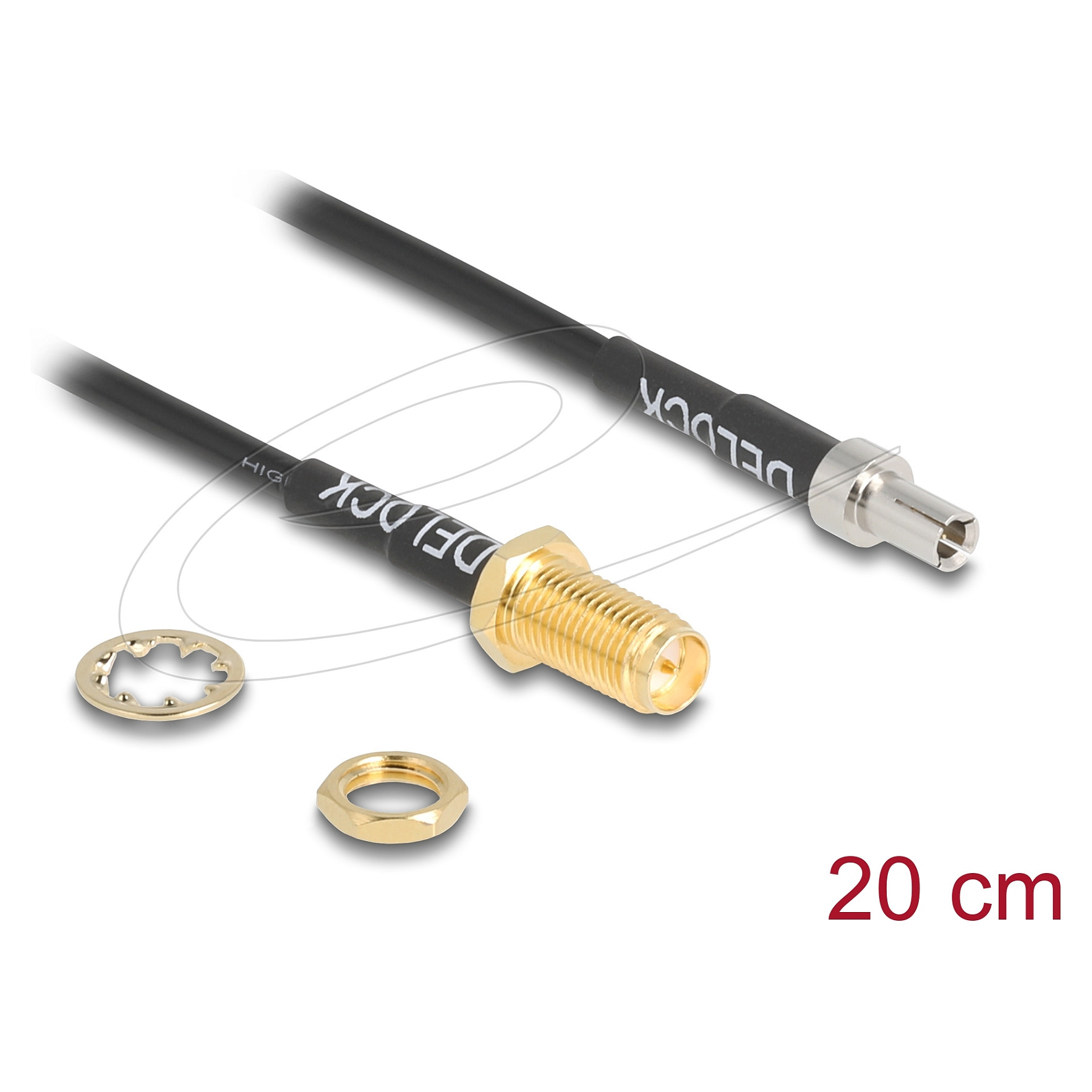 Antenski kabel DELOCK RP-SMA (ženski, za ugradnju) na TS-9 (muški) RG-174, 20 cm-1