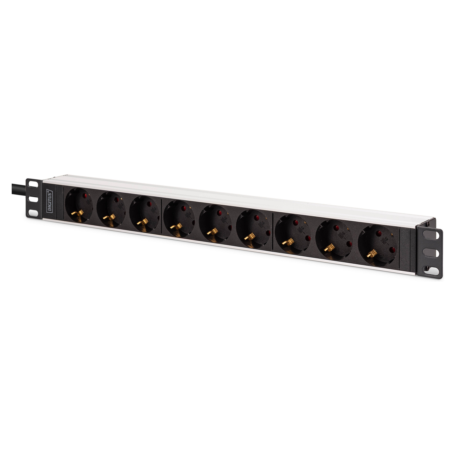 Letva s utičnicama za rack ormar DIGITUS 19" 1U (9x šuko, prekidač, 2m kabel, aluminij)-0