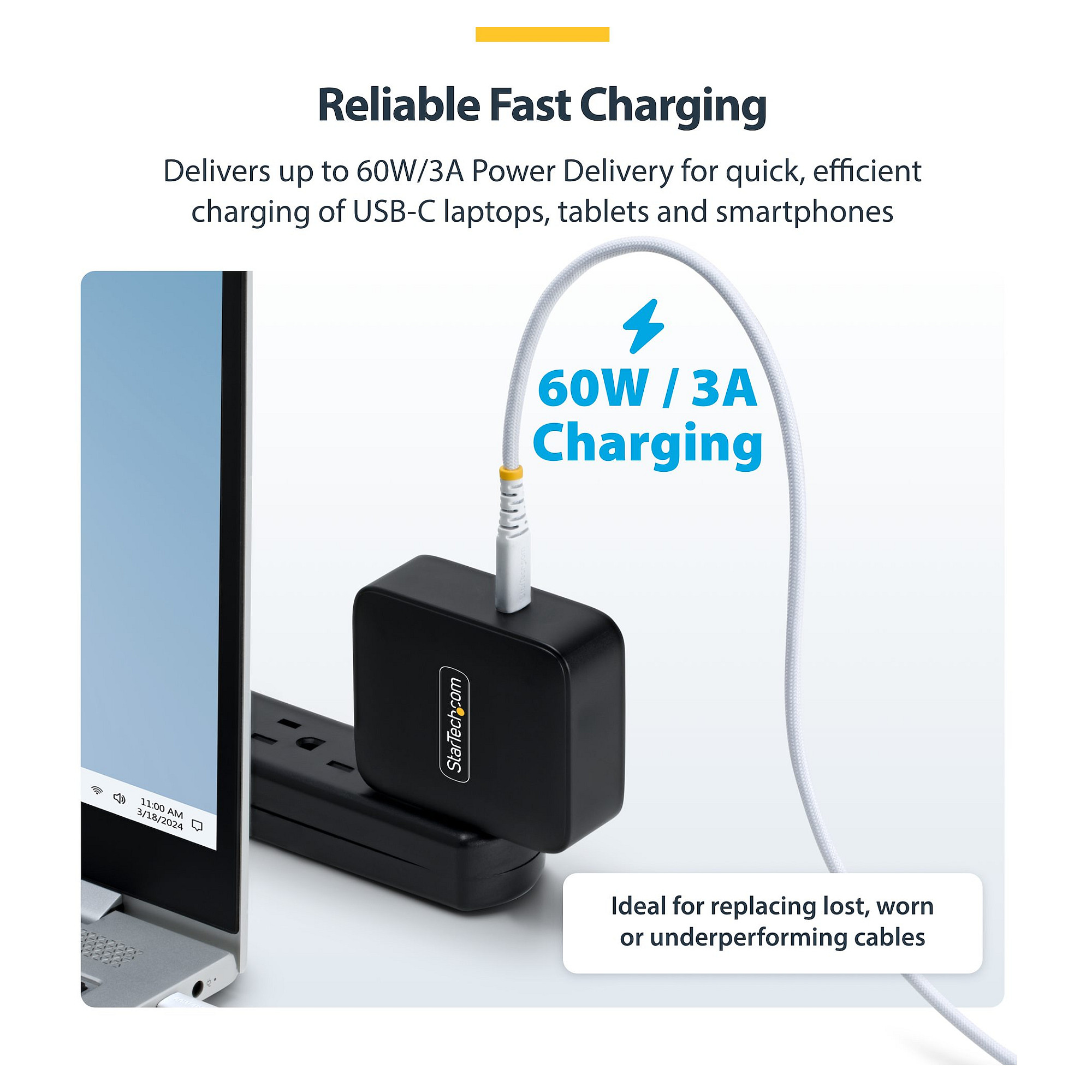 USB-C kabel STARTECH.COM R2CC-30C-USB-CABLE (30cm, 60W 3A PD, pleteni, bijeli)-5