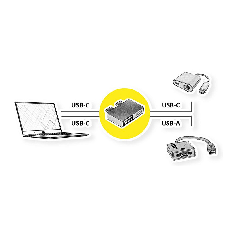 USB Hub ROLINE Dual C na USB-A + USB-C (USB 3.2 Gen 2, 10 Gbit/s, PD 100W)-1