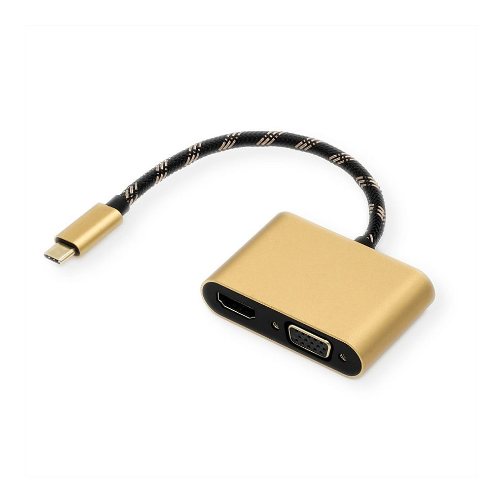 USB-C adapter ROLINE GOLD na VGA + HDMI (4K@30Hz, 1080p@60Hz)-0