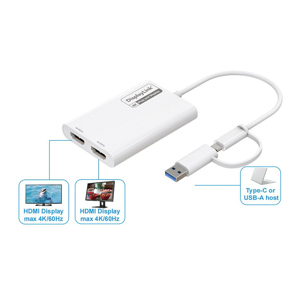USB-C / USB-A grafički adapter ROLINE Multi-DisplayLink na 2x HDMI (4K@60Hz, DisplayLink)-1