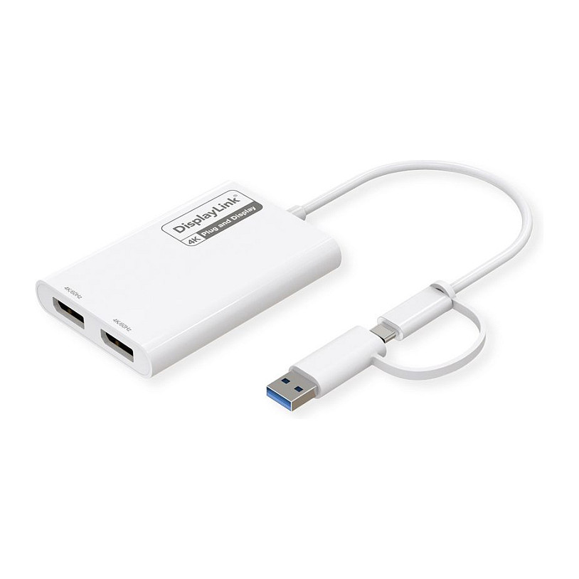 Adapter ROLINE Multi-DisplayLink USB Type A/C na 2x DisplayPort, 4K-0