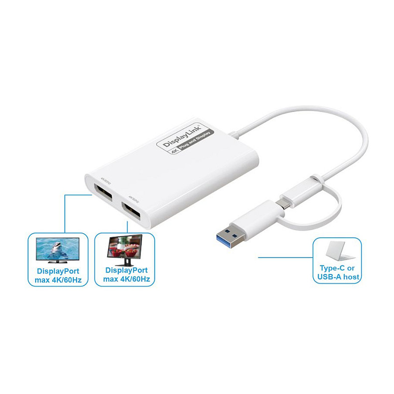 Adapter ROLINE Multi-DisplayLink USB Type A/C na 2x DisplayPort, 4K-1