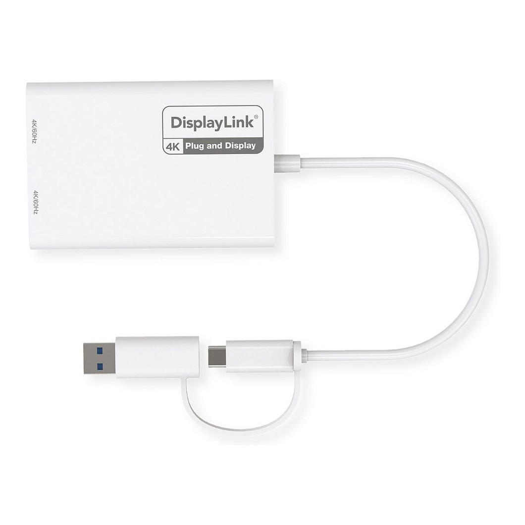 Adapter ROLINE Multi-DisplayLink USB Type A/C na 2x DisplayPort, 4K-2