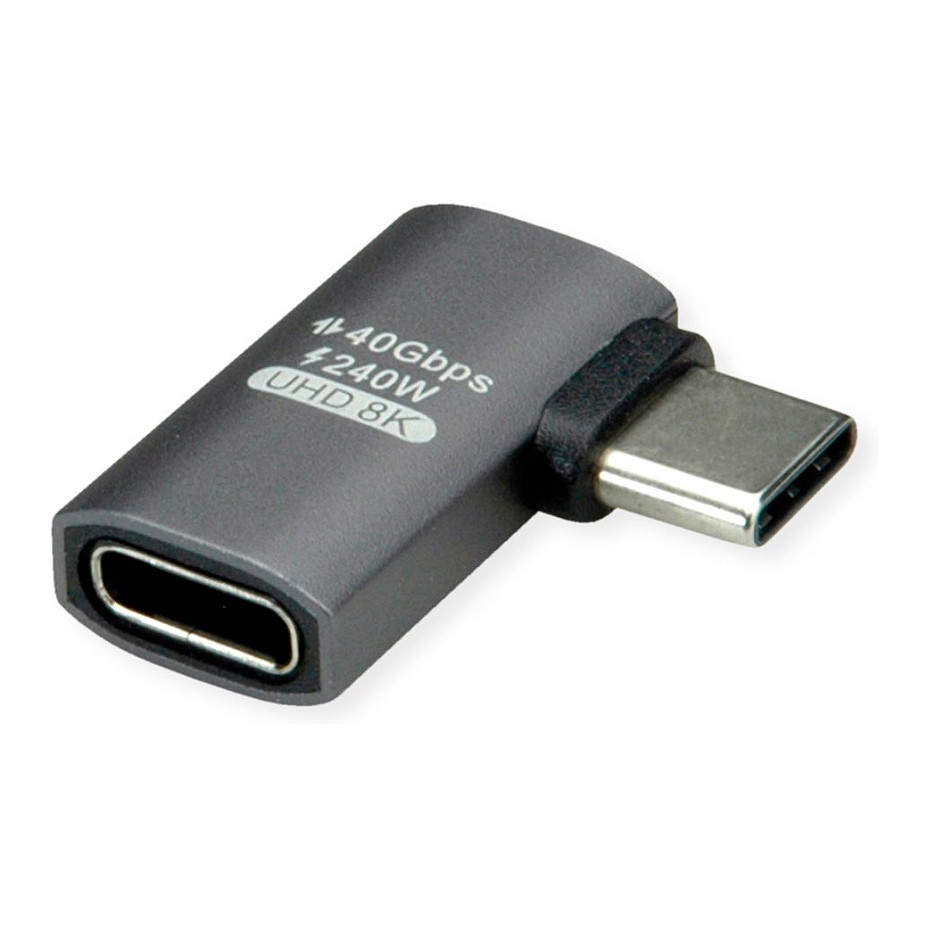 USB-C Adapter ROLINE USB4 Gen 3x2 (40 Gbit/s, 240W PD, 8K@60Hz, 90° kutni) srebrni-0