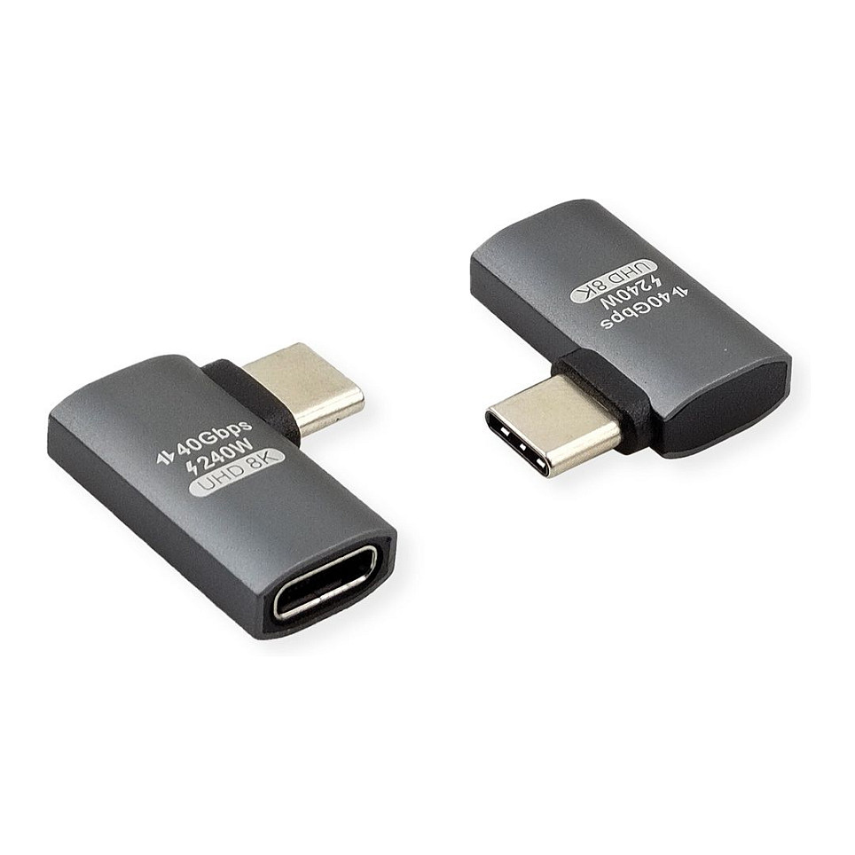 USB-C Adapter ROLINE USB4 Gen 3x2 (40 Gbit/s, 240W PD, 8K@60Hz, 90° kutni) srebrni-1