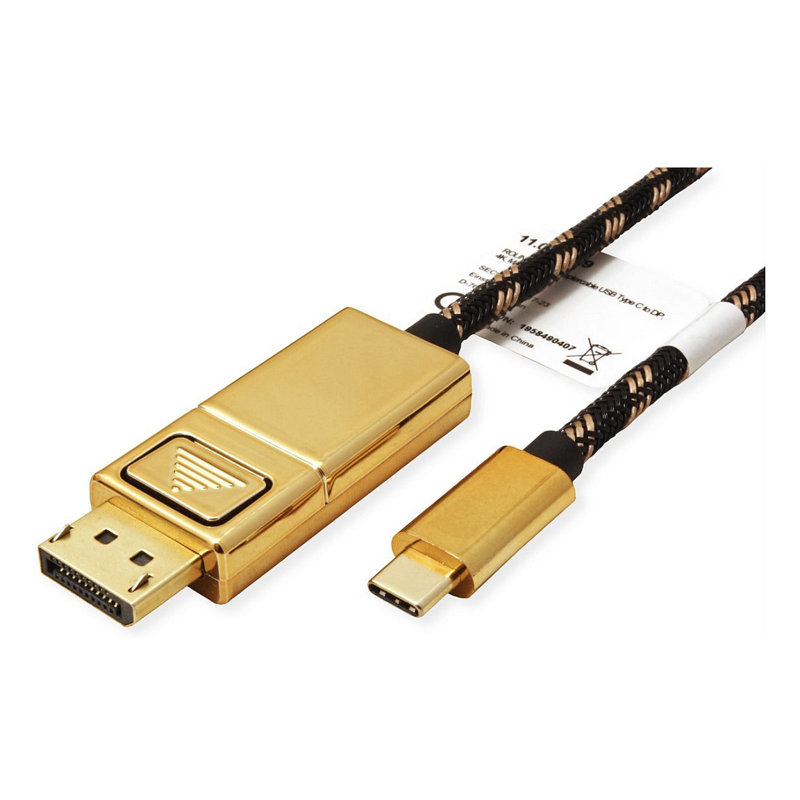 USB-C na DisplayPort kabel ROLINE GOLD (1m, 4K@60Hz, DP v1.2)