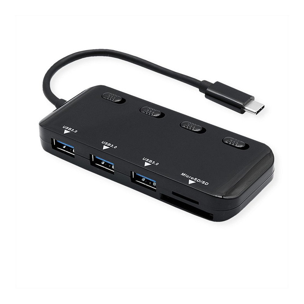 USB Hub ROLINE 3-portni (USB 3.2 Gen 1, USB-C, čitač kartica, prekidači)