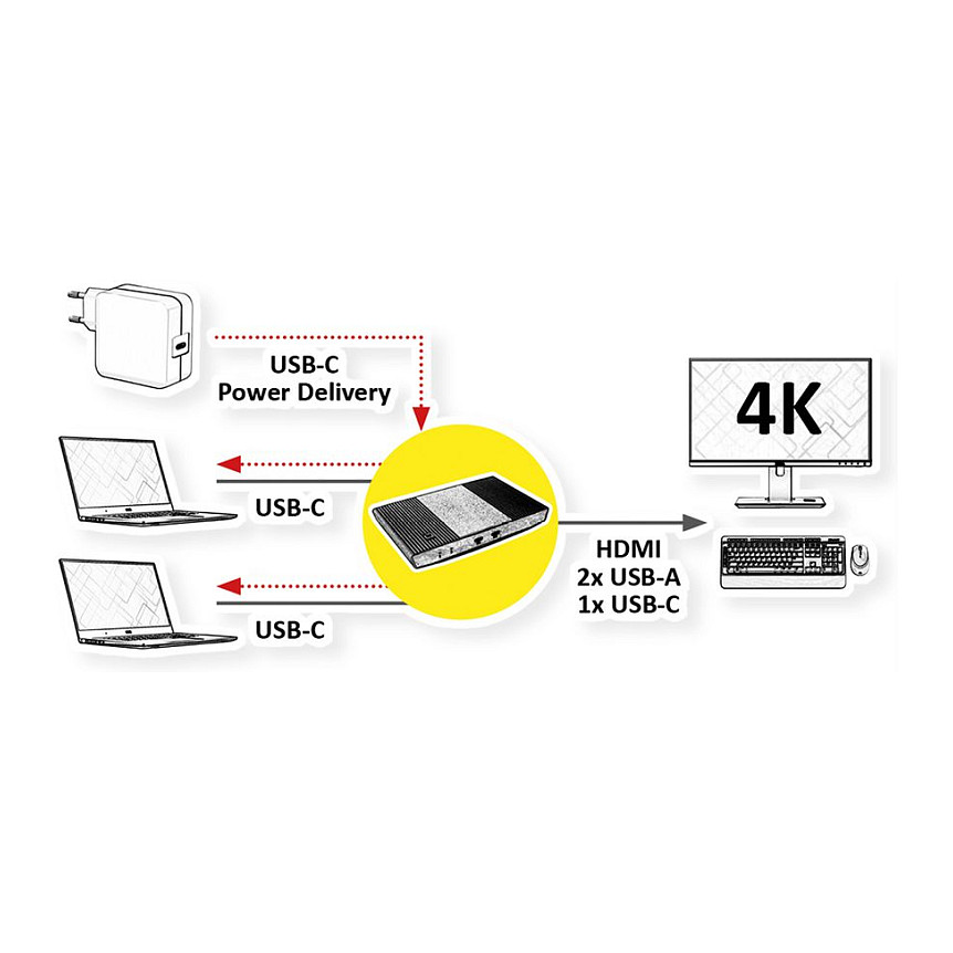 KVM Switch ROLINE 14.01.3360 (1 korisnik - 2 mobilna uređaja, HDMI 4K, USB)-2