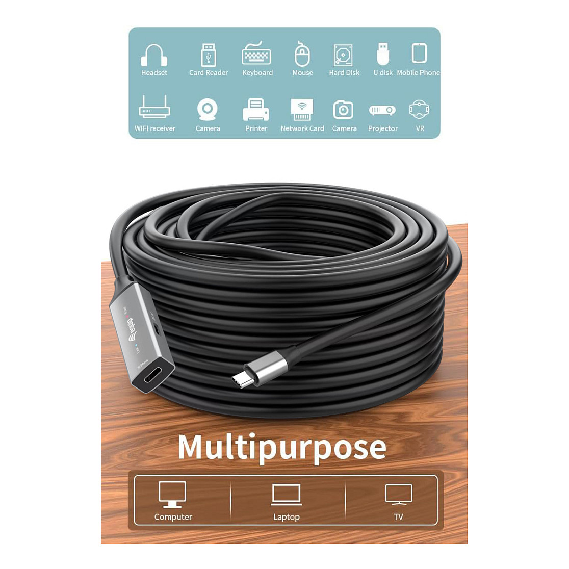USB-C kabel EQUIP 12890 aktivni produžni (USB 3.2 Gen 1, 5m, 5 Gbps, 60W PD)-6