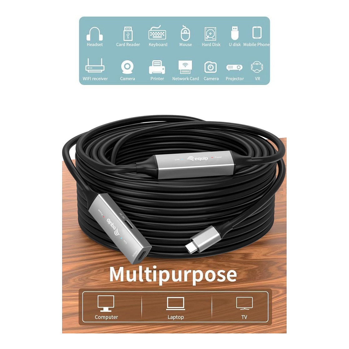 USB-C kabel EQUIP 128993 aktivni produžni 15m (USB 3.2 Gen 1, 5 Gbps, 60W PD)-6
