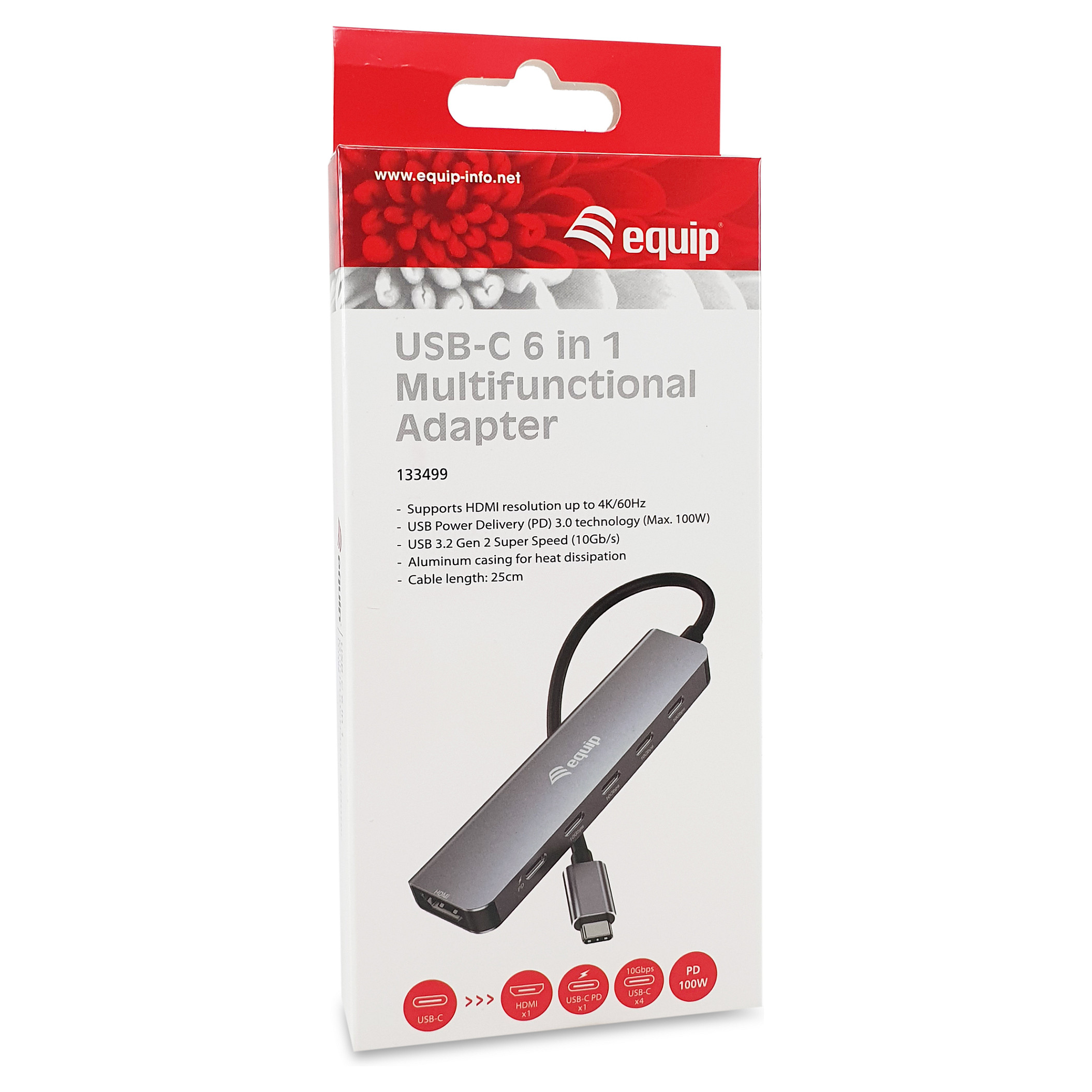 USB-C adapter EQUIP 133493 4-u-1 (HDMI 4K@60Hz, 2x USB-C, USB-C PD 100W)-3